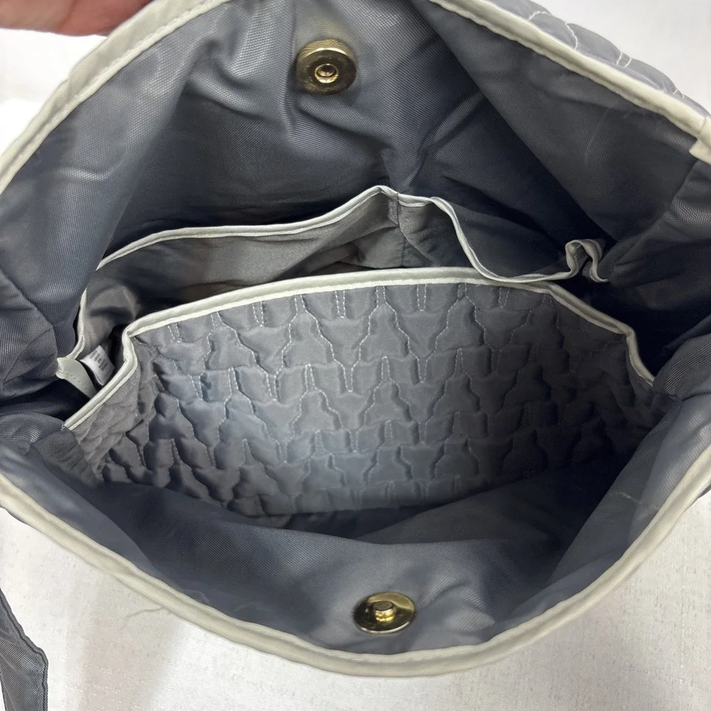 Cinda B Tote Bag Diaper Shoulder Bag Gray Quilted Adjustable Strap Snap Close‎